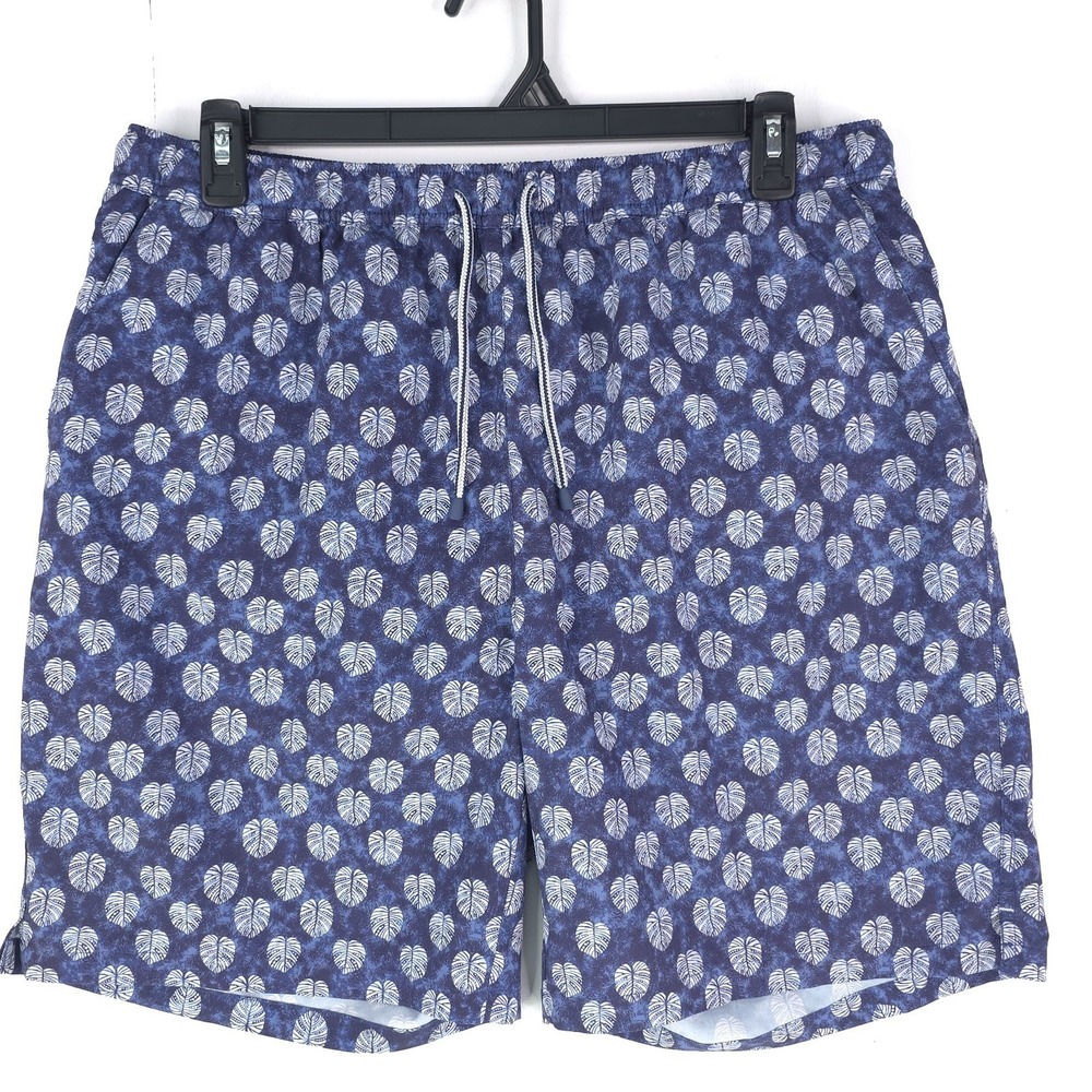Peter Millar Seaside Shorts Men XL Blue Batik Leaf Floral AOP Lined Swim Trunks